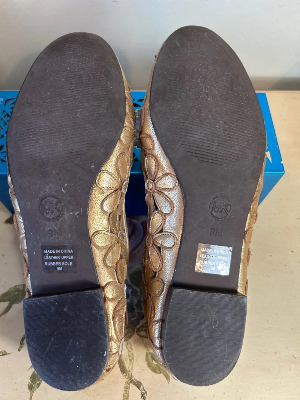Michael Kors Gold Floral Leather  Cutout Ballet Flats